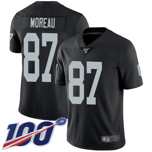 Men Oakland Raiders Limited Black Foster Moreau Home Jersey NFL Football #87 100th Season Vapor Jersey